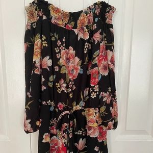 Black & Floral Printed Off The Shoulder Romper